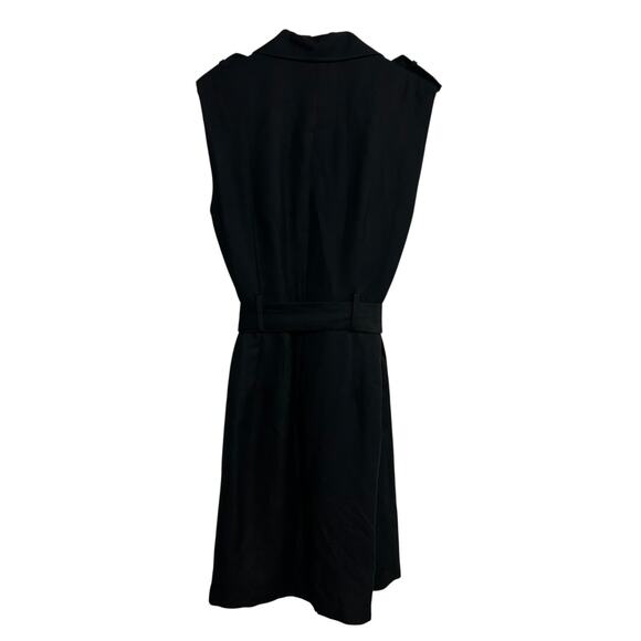 Minimalist chic trench dress Maggy London black linen blend belted‎ size 4 - Picture 3 of 6
